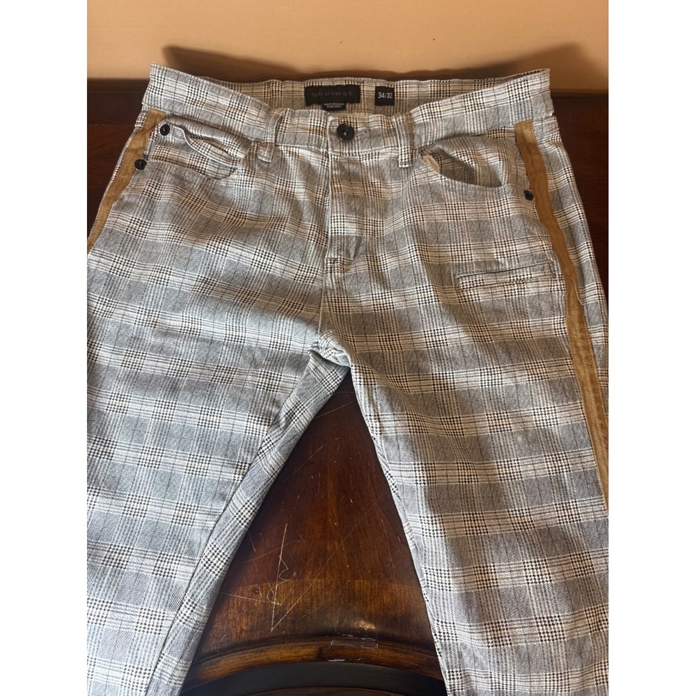 Decibel Mens‎ Grey Plaid Pants with Tan Corduroy Side Stripe Size 34x32